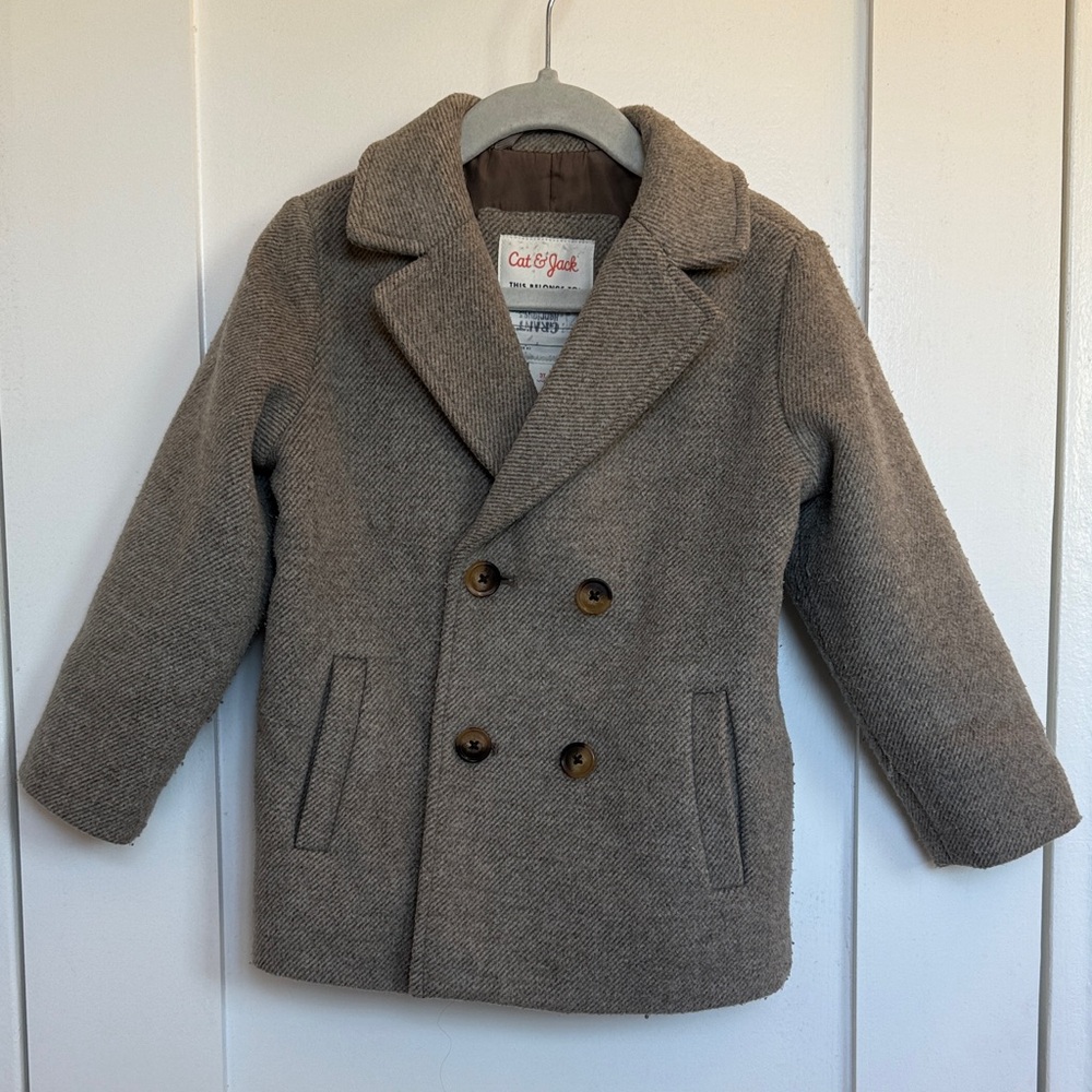 Cat & Jack Kids' Double-Breasted Peacoat in Taupe Brown